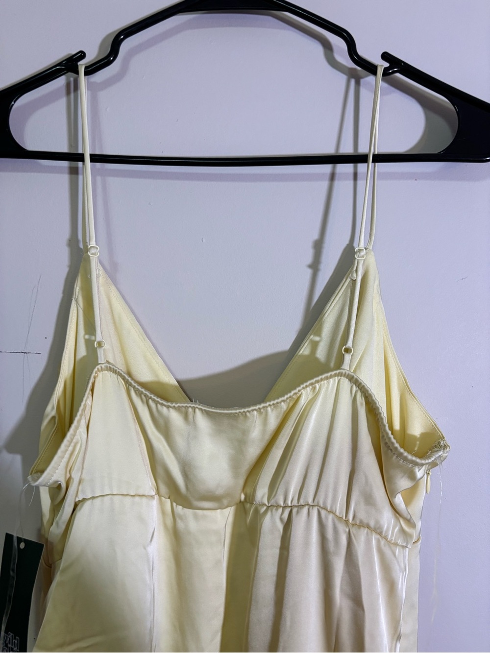 NWT Satin Midi Dress Light Yellow Slip Dress Asymmetrical Hem - Picture 6 of 8
